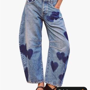 Blue Barrel leg Jeans with Hearts